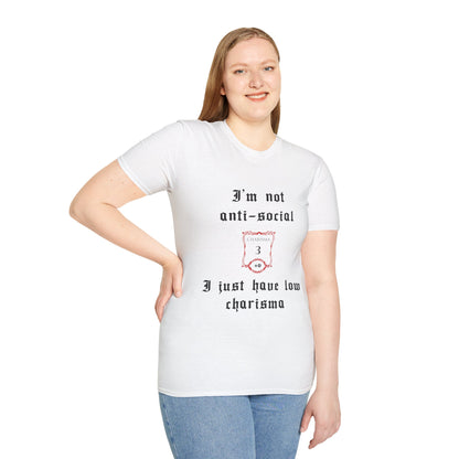 White I'm Not Anti-Social, I Just Have Low Charisma Short Sleeve Shirt - Gothic